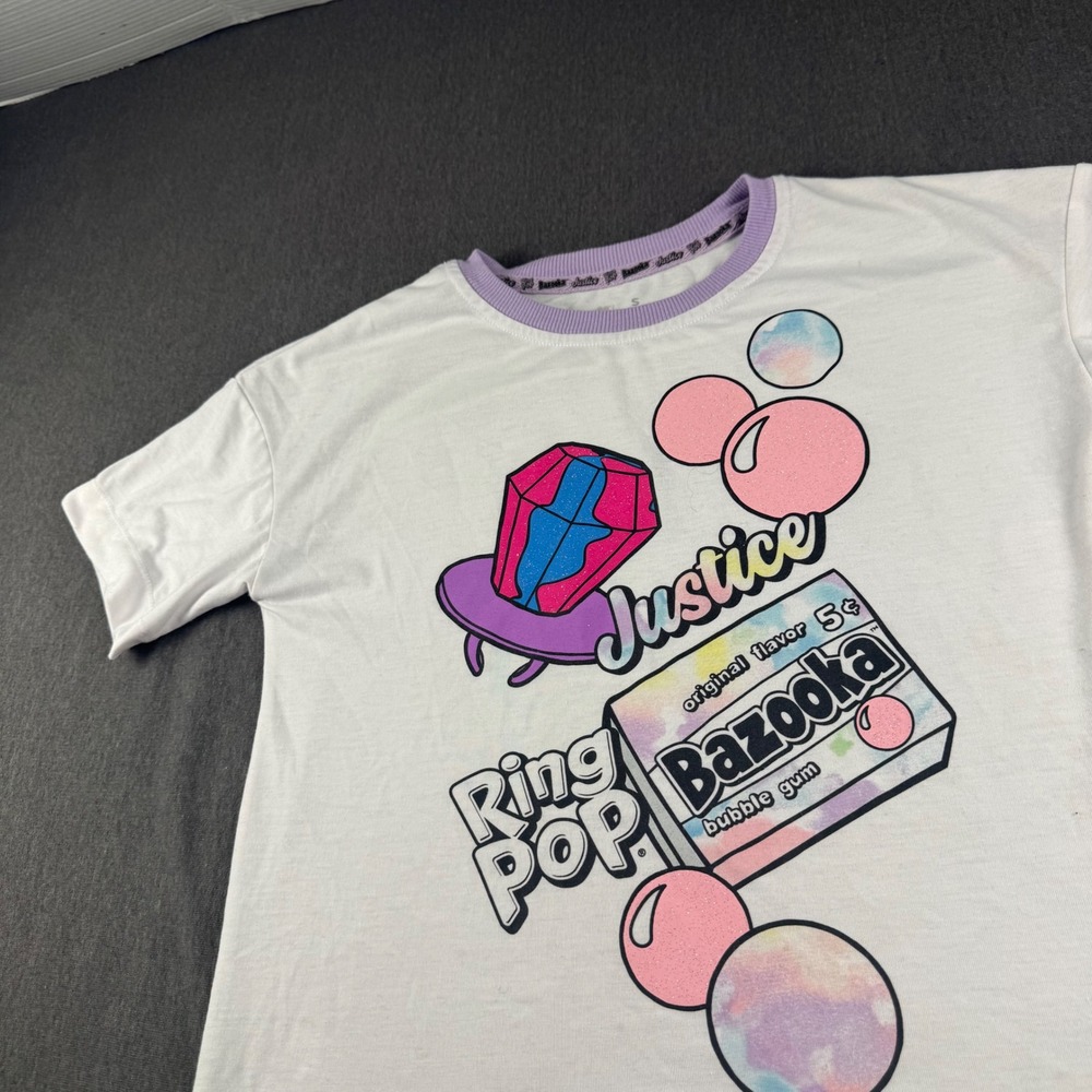Justice x Bazooka Ring Pop Graphic Tee White Purple Men S 309376